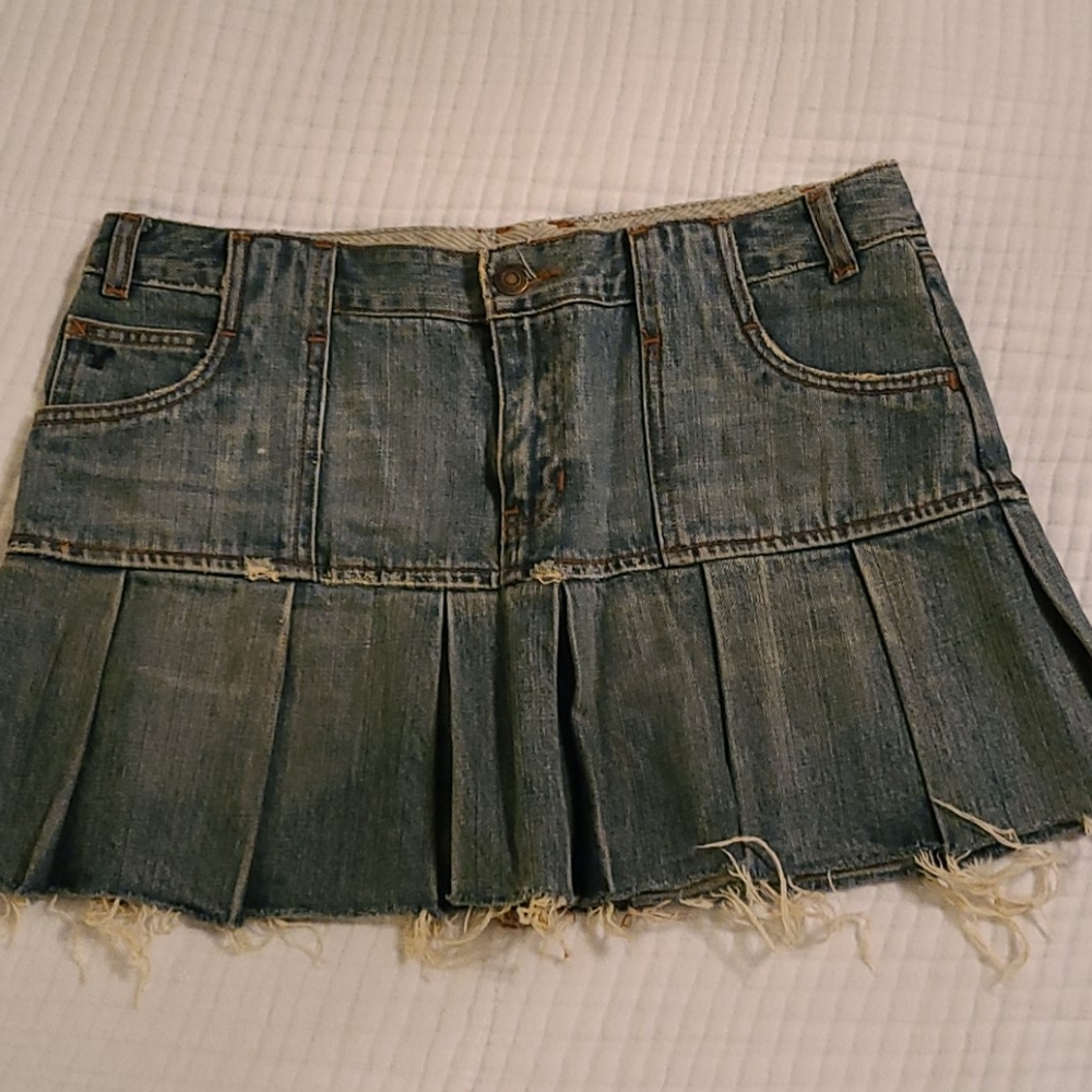 American Eagle Denim Pleated Mini Skirt